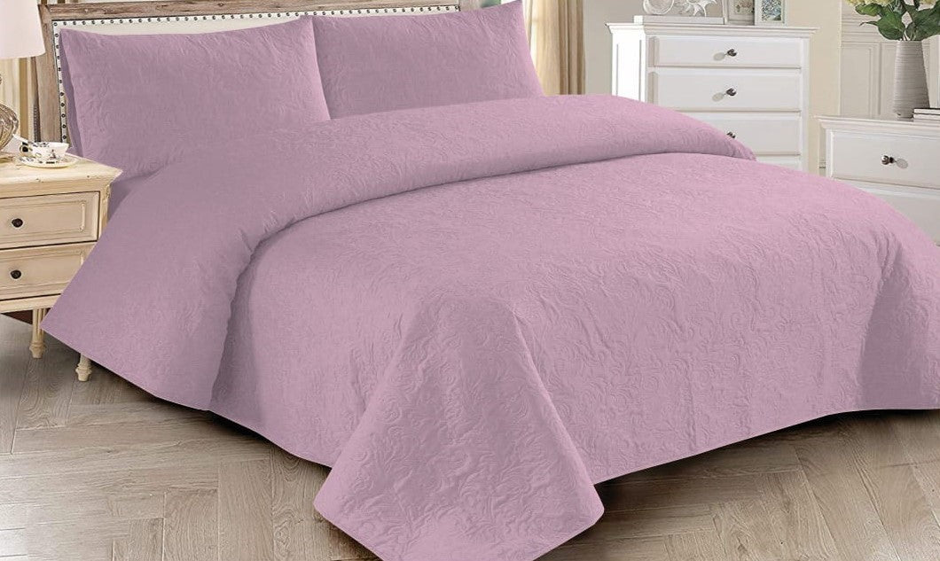 PINK PUCE BEDSPREAD  SET - 3 PCS (PREMIUM)