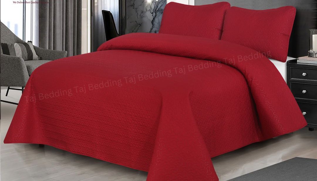 3 PCs Ultrasonic Quilted Luxury Bed Spread Maroon