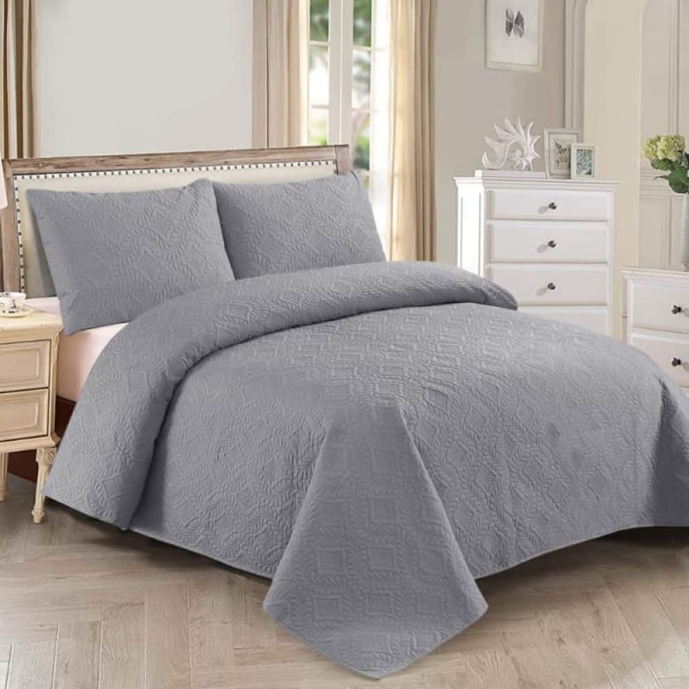 Grey Bedspread Set 3 Pcs D-B07