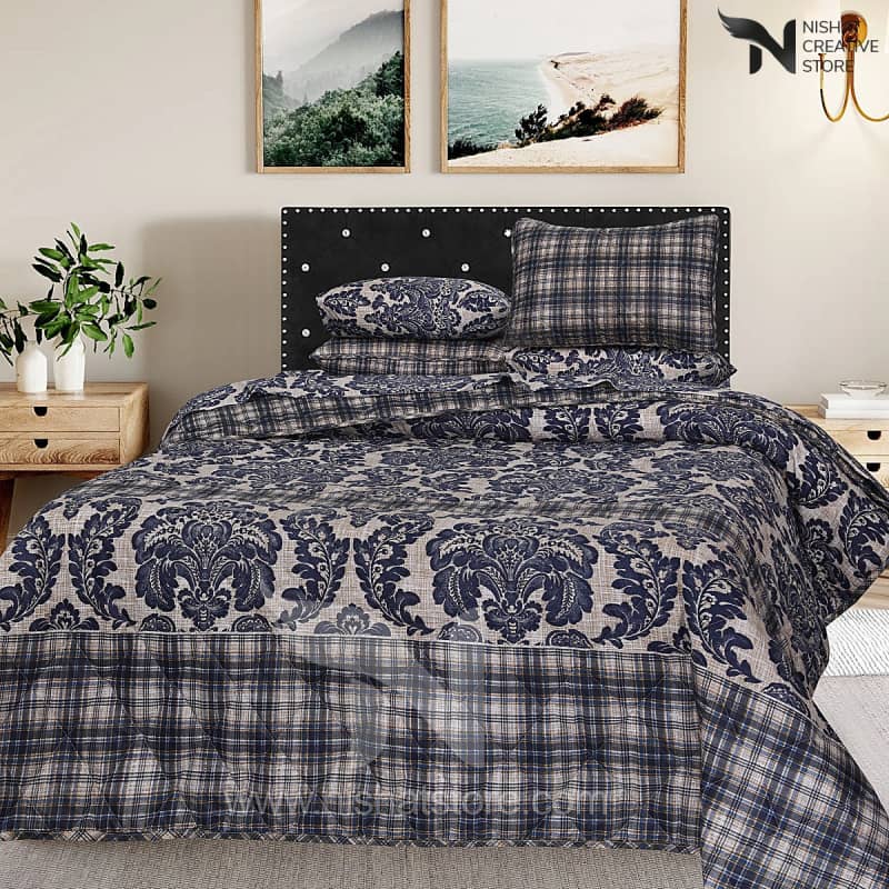 burbery blue Quilted Comforter Set 7Pcs Design EFS