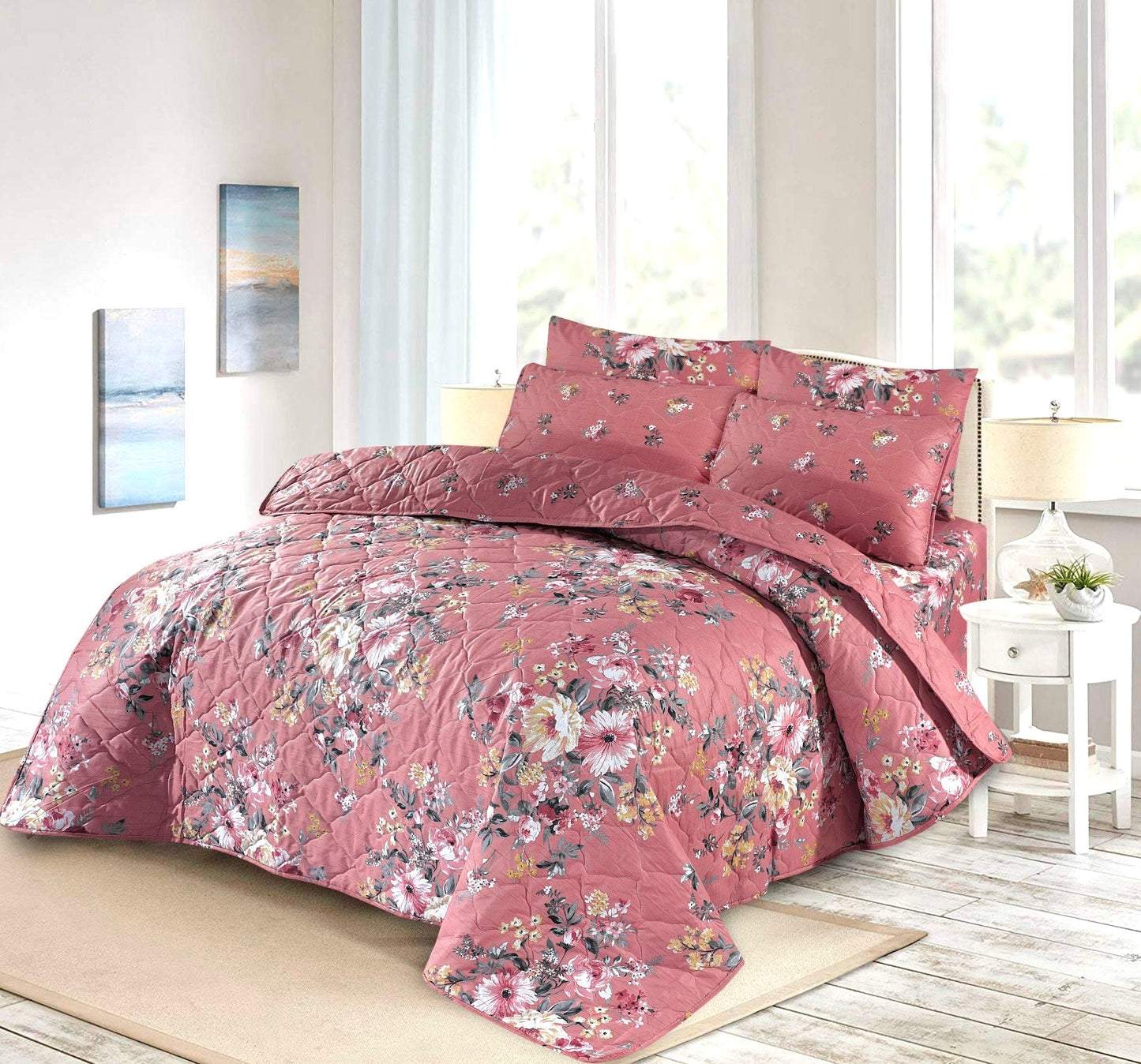 Pink Ocean -7pc Comforter set. ( Light Filling)