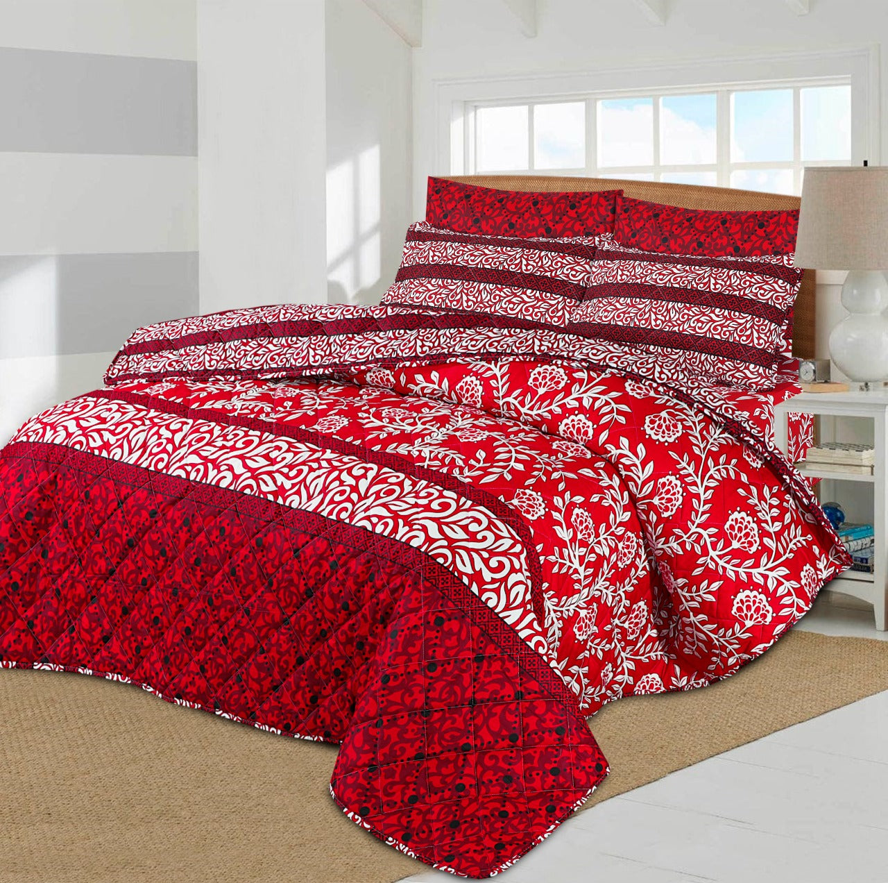 Red Buzz- 7 pc Comforter set (Light Filling).