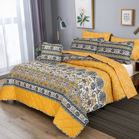 Yellow Flori- 7 pc Comforter set (Light Filling).