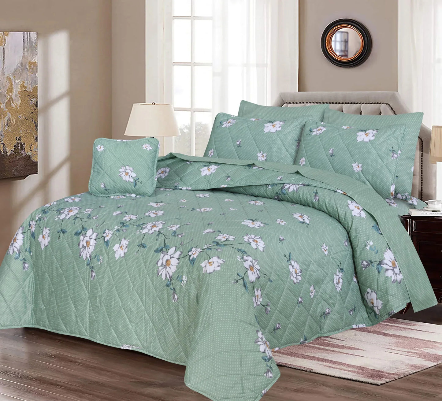 Subtle Green - 6pc Comforter set (Light Filling).