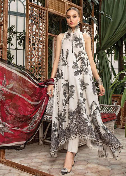 Embroided lawn with chiffon dupata 3pc