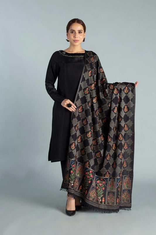 Sarinnah Premium D55-Luxury Formal Heavy Embroided Dhanak shawl with Dhanak  shirt embroidery