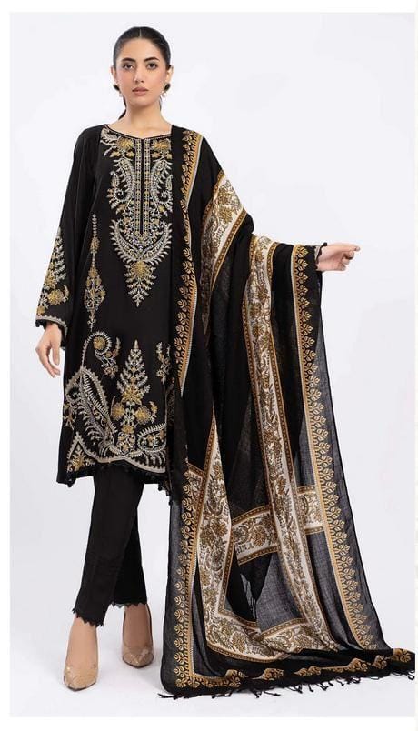 Maria.B 1 Dhanak Luxury Collection | Full Front Embroidery & Digital Printed Shawl