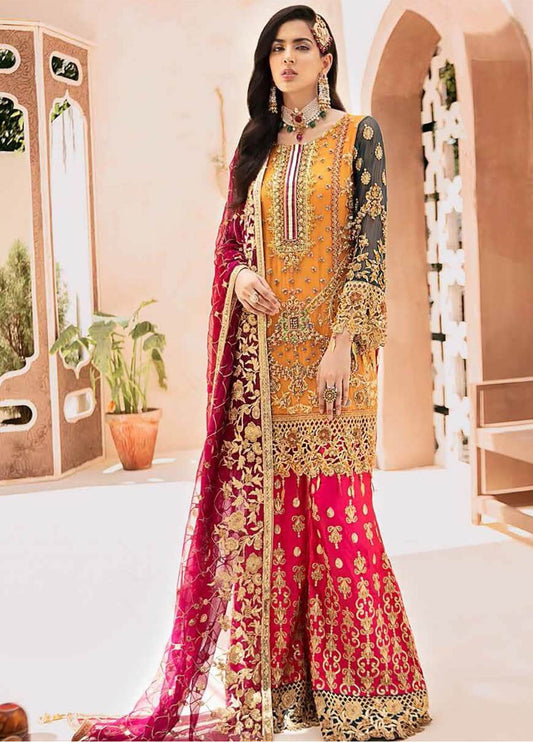 Carnation Rose Embroidered Unstitched 3 Piece linen Suit EAC-D-304-Party Wear