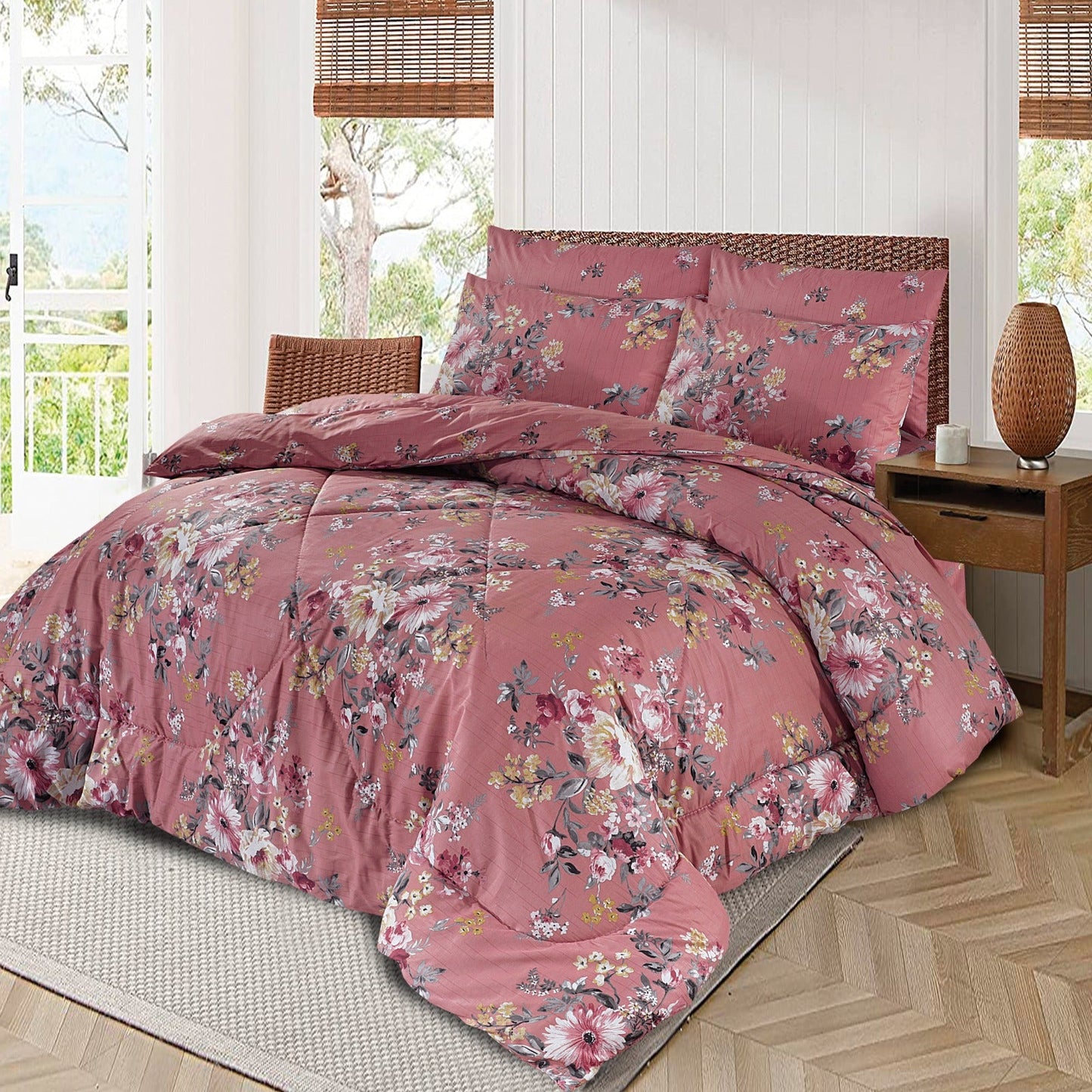 Pink Ocean -6 pc Winter Comforter Set (Heavy Filling).