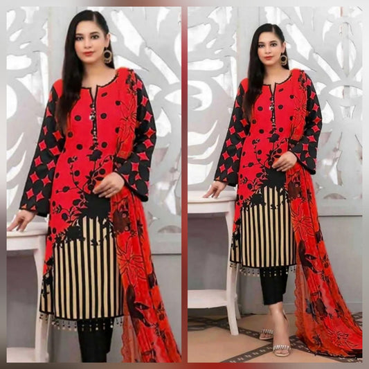 EFS -3 pc suit lawn suit with chiffon Duppata